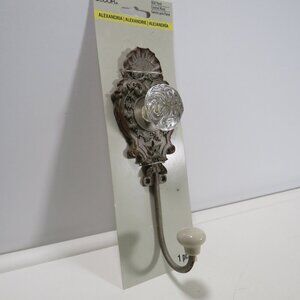 Victorian style Metal Wall Hook with glass & enamel knob